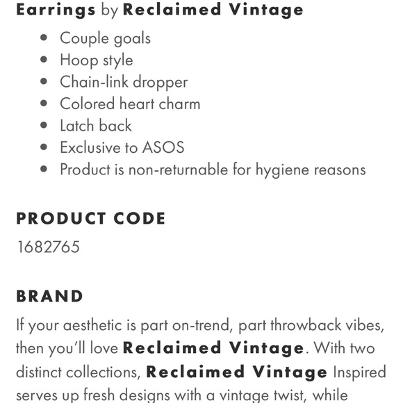 BRAND NEW Reclaimed Vintage Heart Chain Earrings - Picture 5 of 9